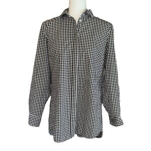 Tyler Boe Sherri Black White Gingham Gathered Back Button Down Tunic Blouse - 8